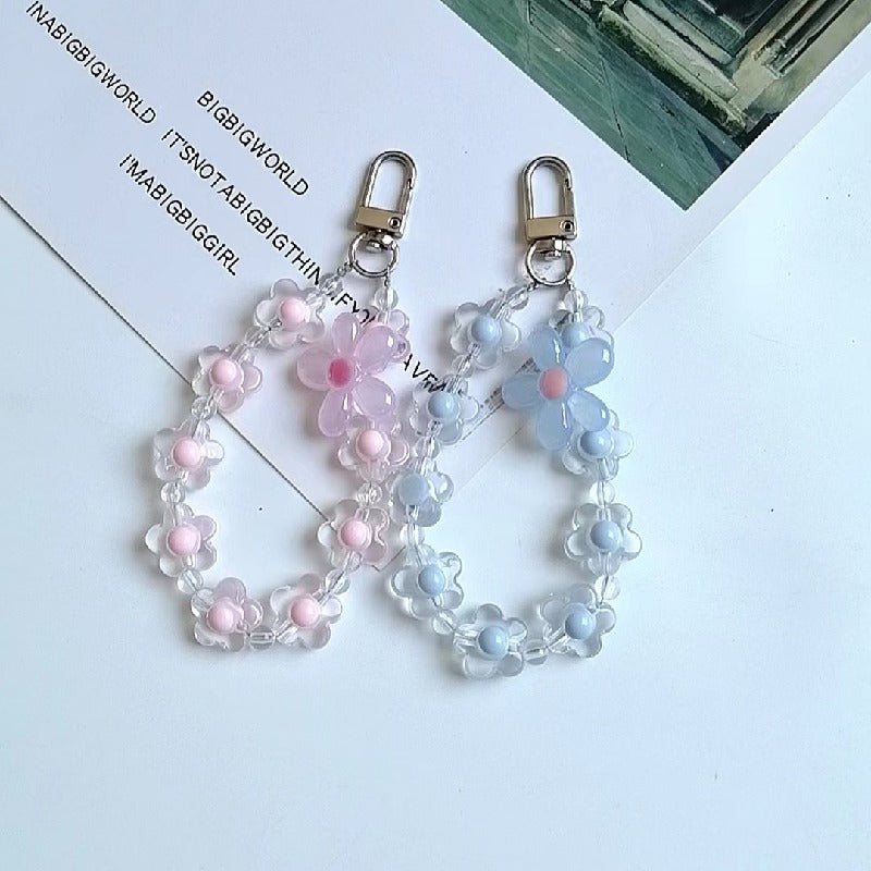 Acrylic Flower Beaded Keychain Pastel Translucent Floral Charm 2
