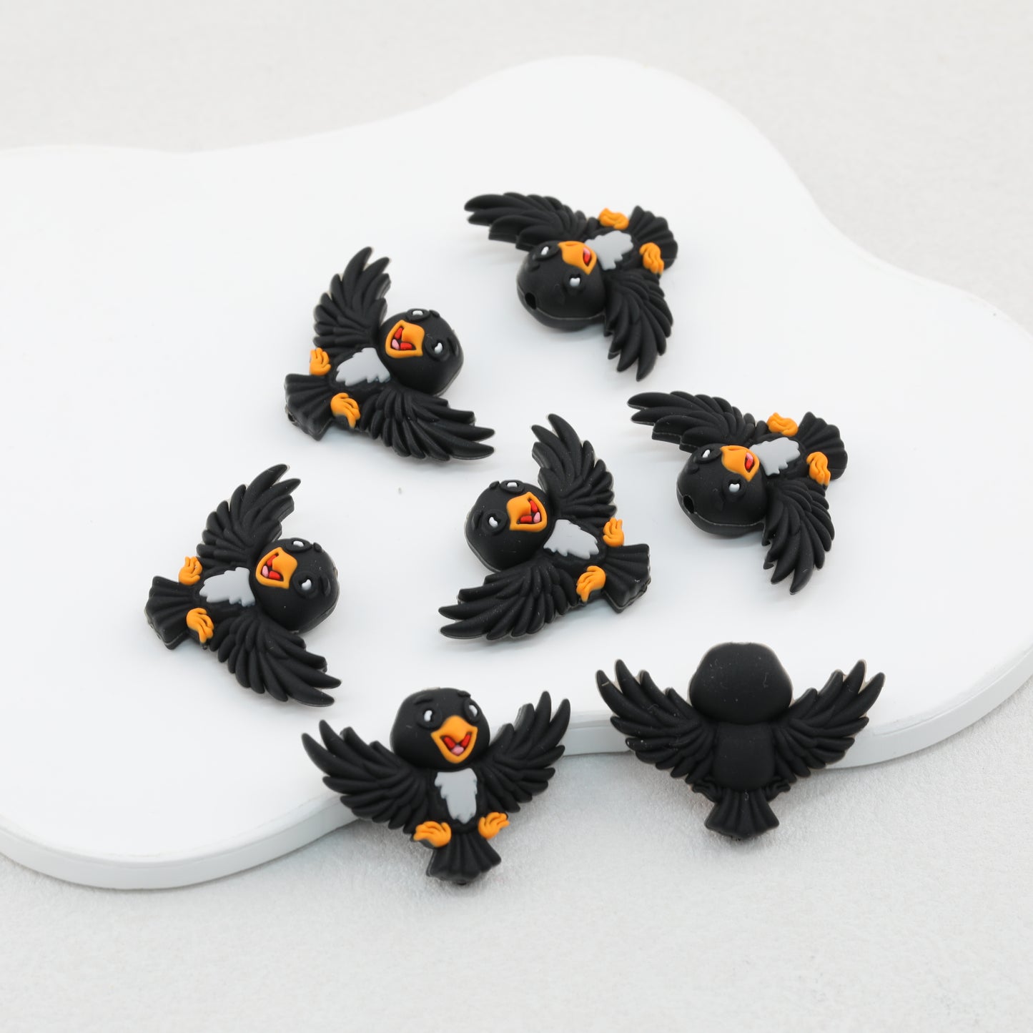 Black 3D Flying Bird Silicone Focal Beads 20pcs 2