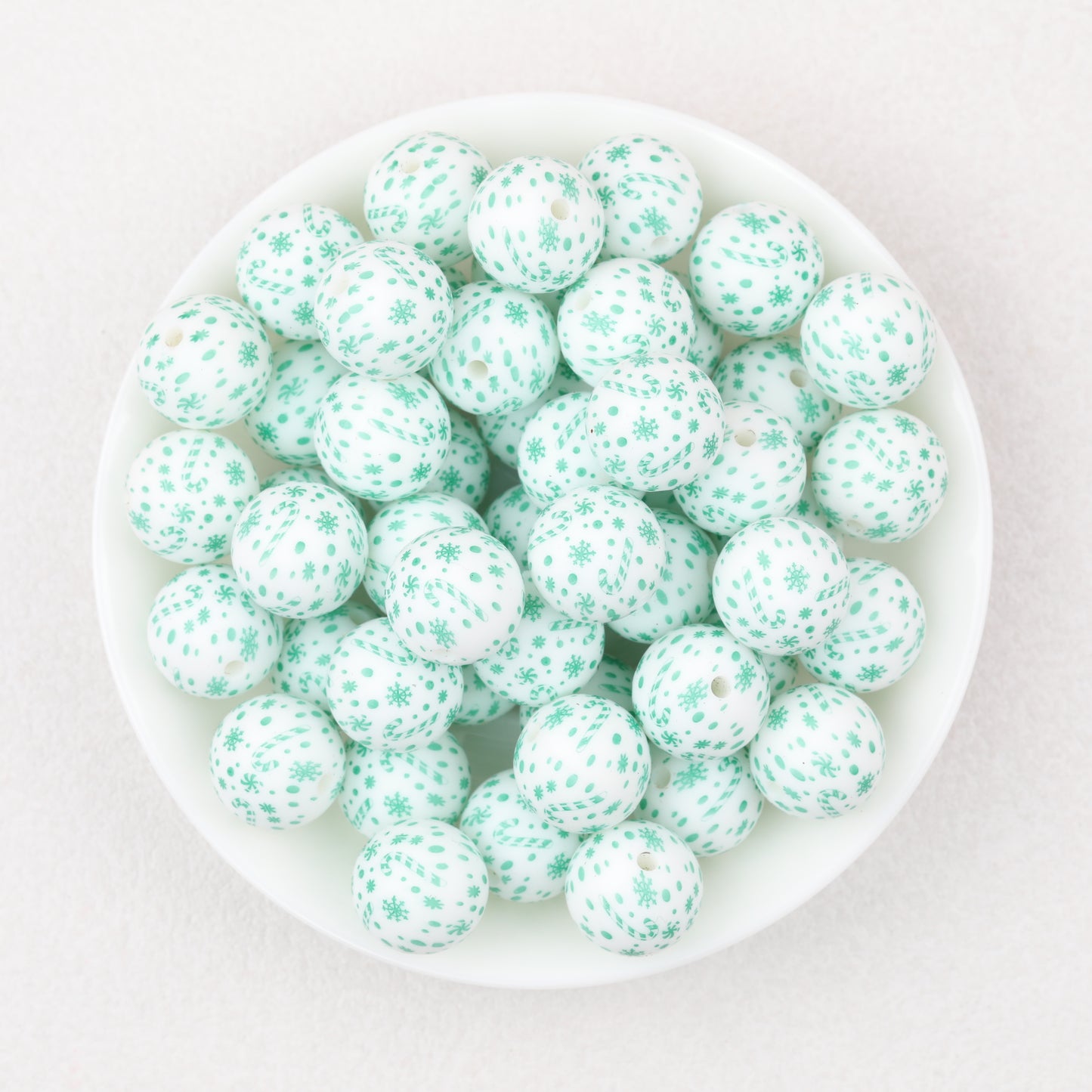 15mm Printed Leaf Pattern Silicone Round Beads 50pcs 3