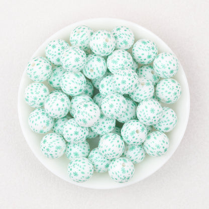 15mm Printed Leaf Pattern Silicone Round Beads 50pcs 3