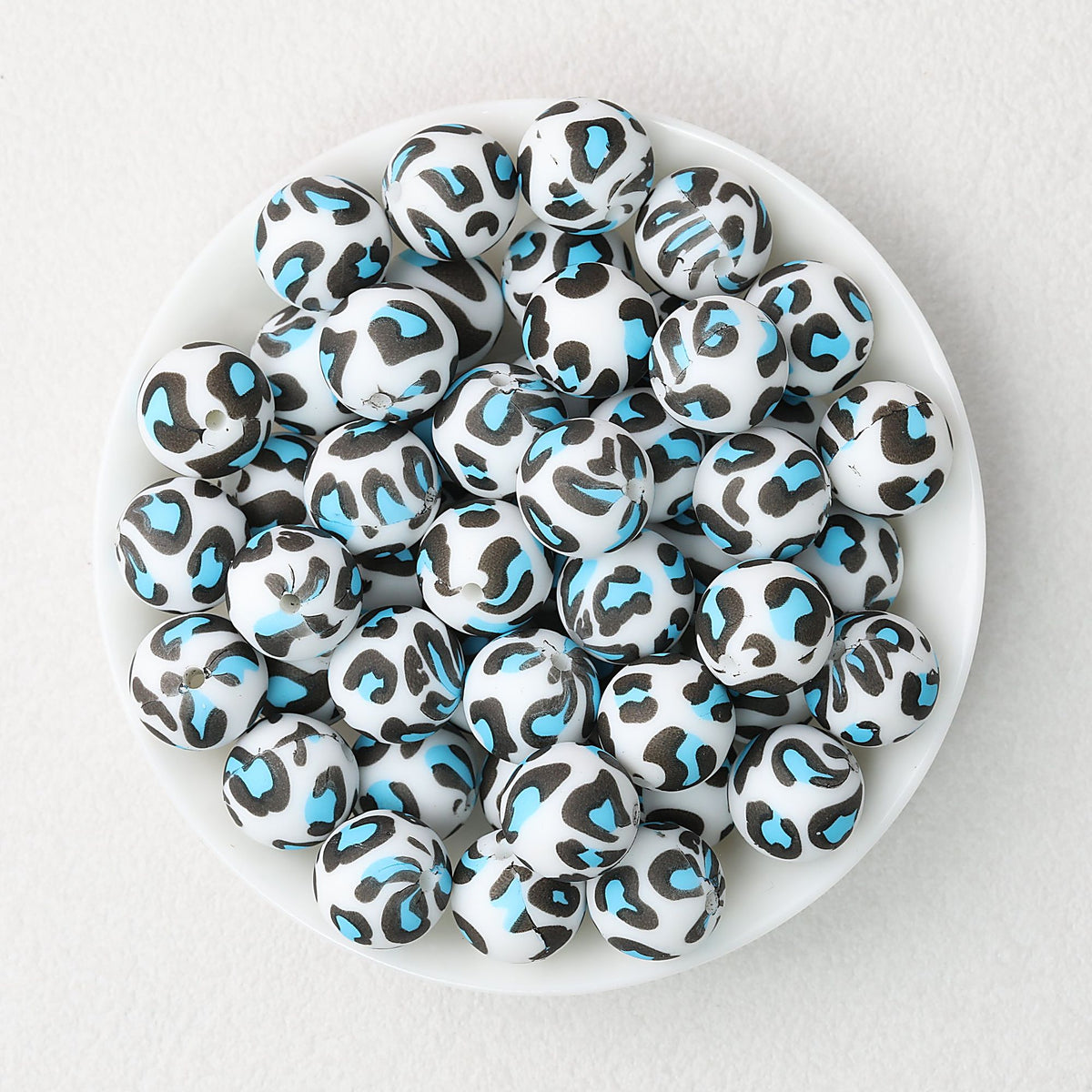 15mm Leopard Pattern Silicone Round Beads 50pcs - Snowball Leopard