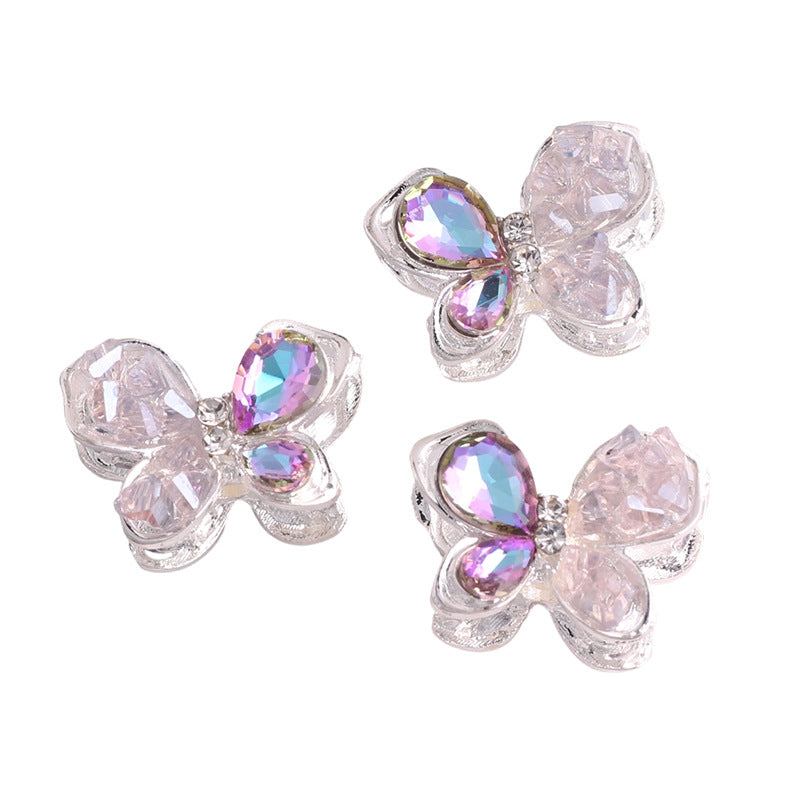3pcs 20mm Irregular Crystal Rhinestone Butterfly Beads Silver Tone 5