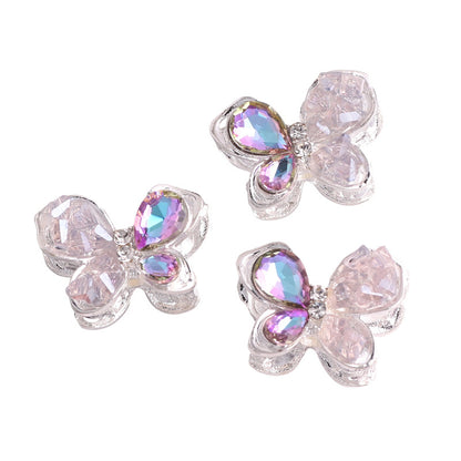 3pcs 20mm Irregular Crystal Rhinestone Butterfly Beads Silver Tone 5