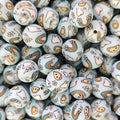 15mm Silicone Beads Blue Smiling Flower Rainbow Print 50pcs