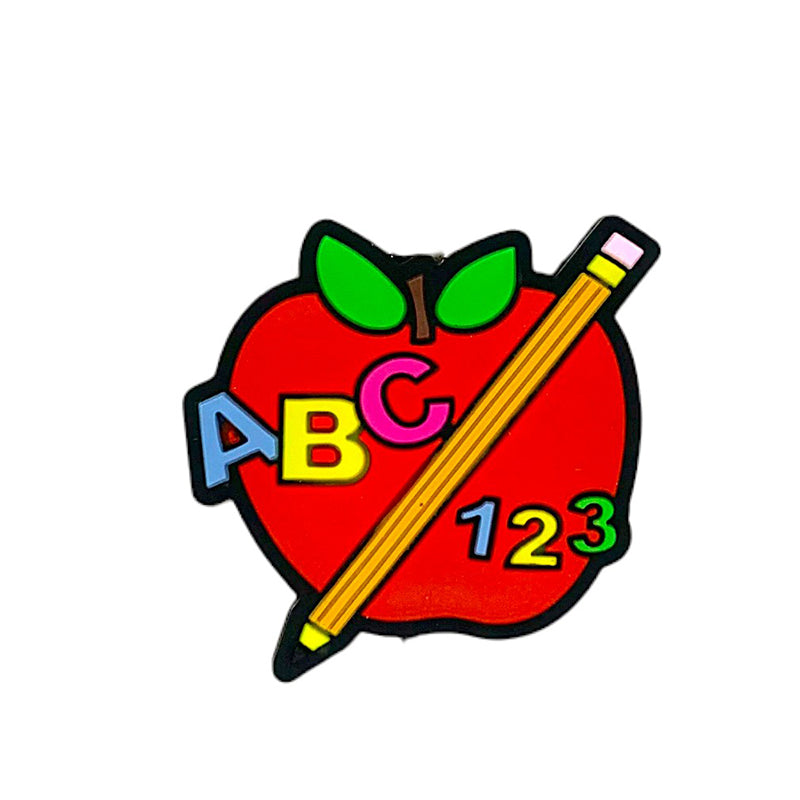 Silicone Focal Beads ABC Apple Holding Yellow Pencil 20pcs