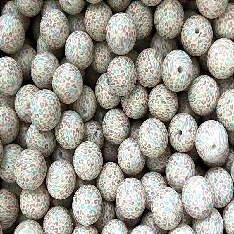 15mm Silicone Beads Multi Color Leopard Print 50pcs