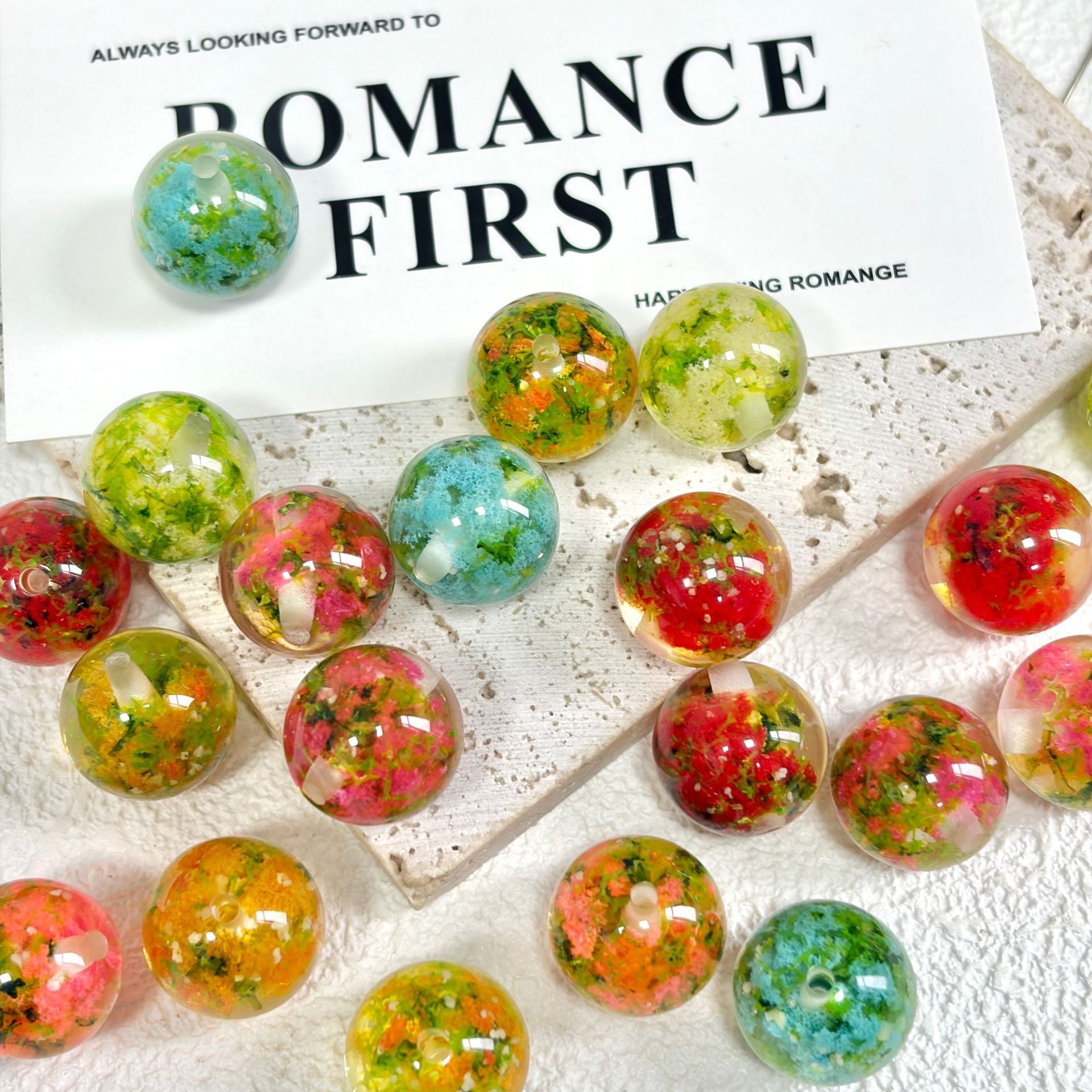 Floral Clear 16mm Resin Round Luminous Beads 10pcs 3