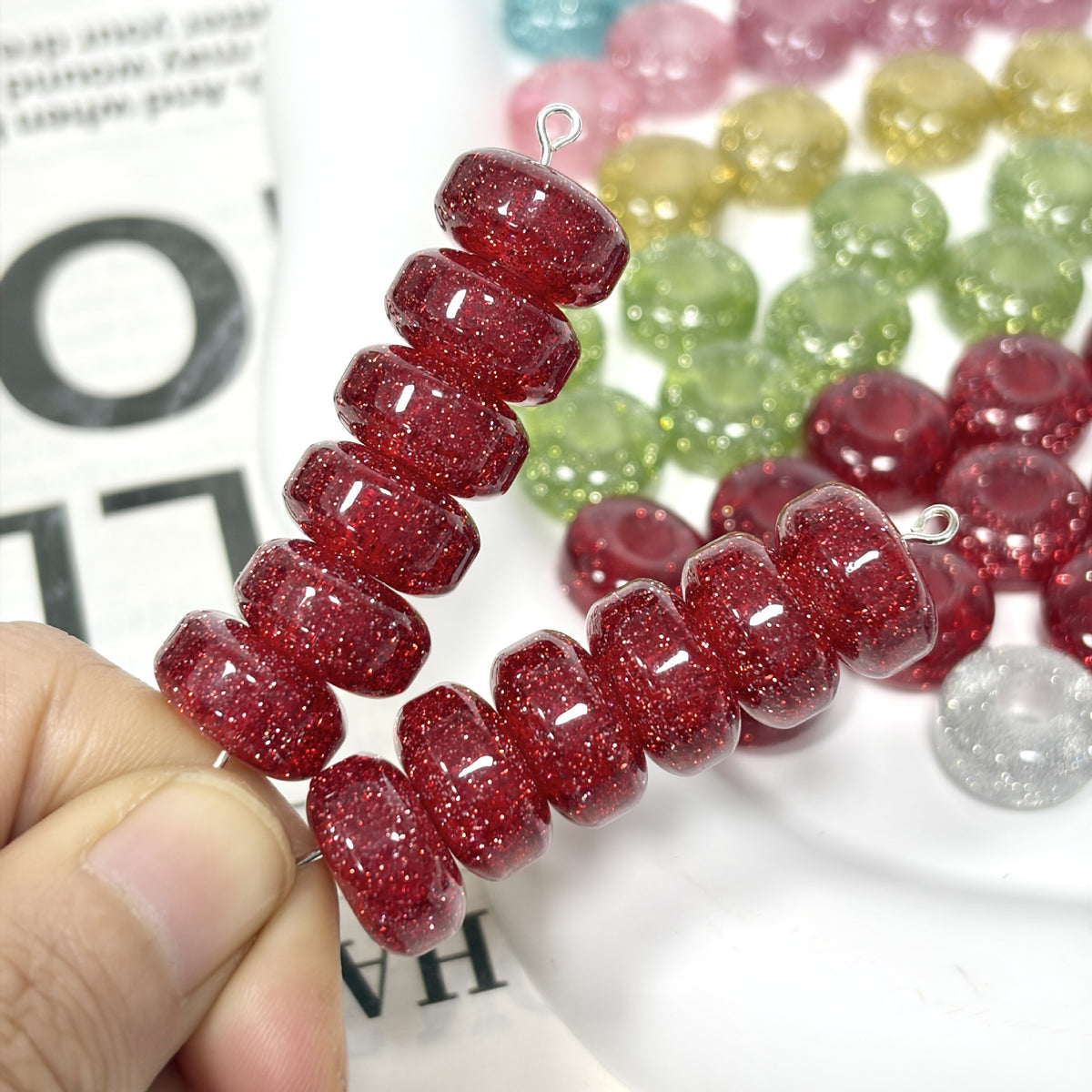 Glitter Resin Donut Spacer Beads 14x7.5mm Hole 5mm 100pcs 14