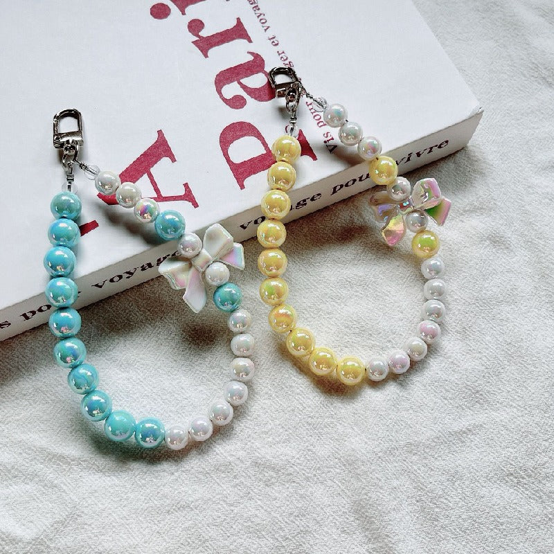 Acrylic Beaded Bow Keychain Colorful Glossy Pearl Accents 3
