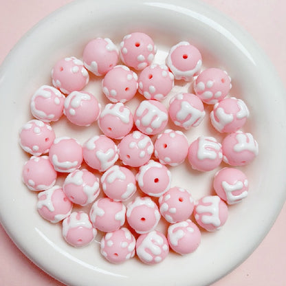Hand Painted Jelly Bean Acrylic Beads 16mm Cream Colors 10pcs 3