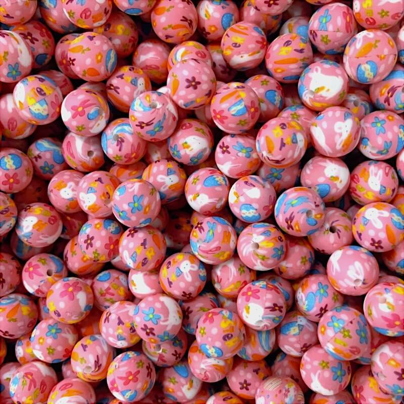 15mm Silicone Beads Pink Blue Yellow Cute Rabbit Carrot Flower 50pcs