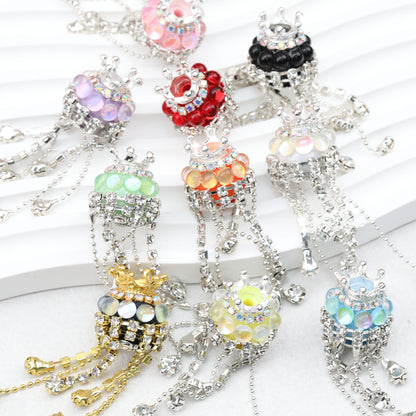 Fancy Crown Tassel Polymer Clay Beads with Rhinestones 23mm 5pcs