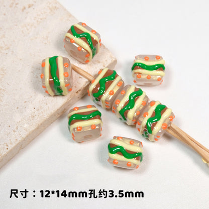 Hand Painted Square Acrylic Beads 12-14mm Colorful Enamel 10pcs 3