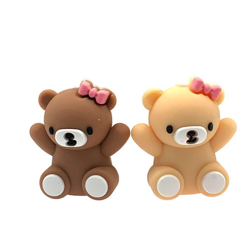 Silicone 3D Focal Beads Bear Wearing Pink Bow Sitting Pose 20 pcs