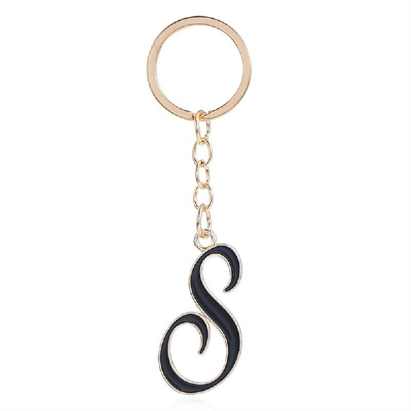 Metal Fashion Letter Keychain Black and Gold Script Design 23