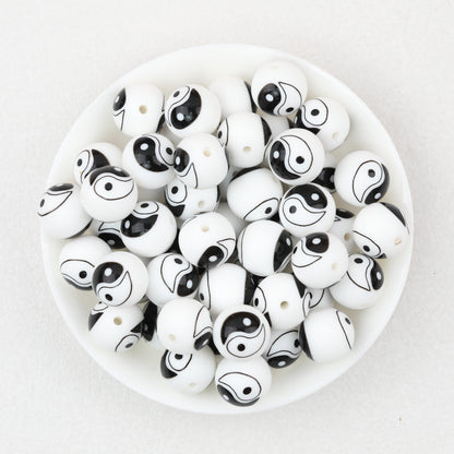 15mm Black and White Patterned Silicone Round Beads 50pcs 3