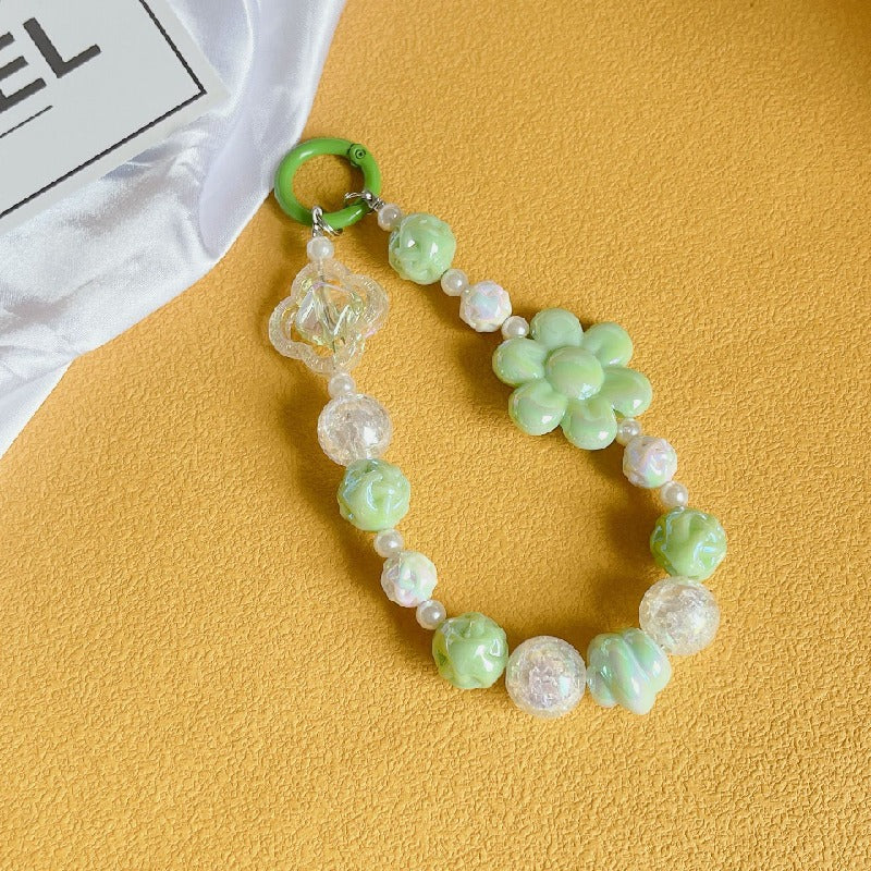 Acrylic Beaded Flower Keychain Pastel Colors Elegant Floral Charm 8