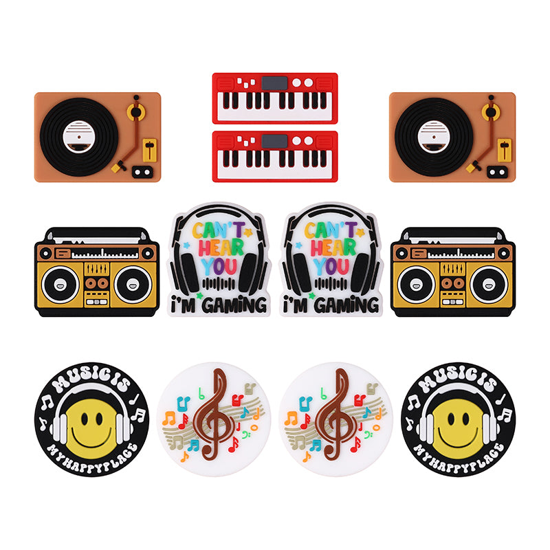 Silicone Focal Beads Music Themed Retro Radio and Smiley Face Circle Badge 7