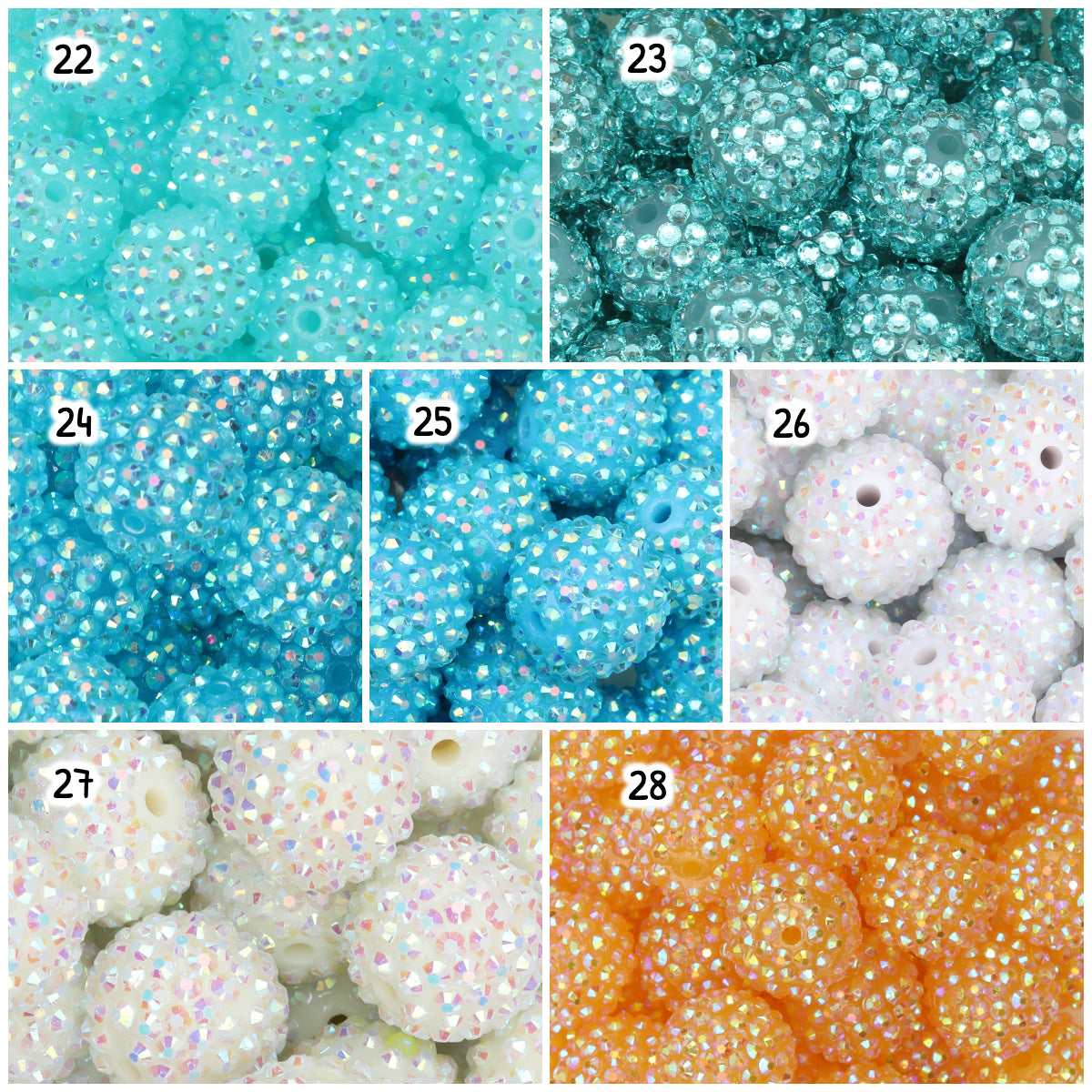 Multicolor Round Rhinestone Beads 20mm Sparkle Shine 50pcs 7