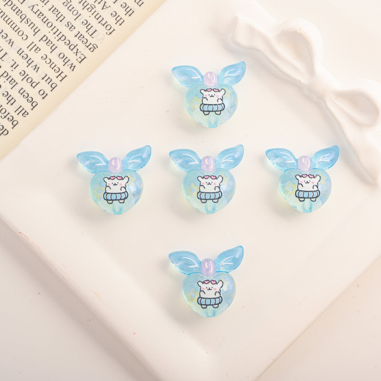 Cute Gradient Heart Shape Acrylic Beads with Bunny Prints 20pcs 7