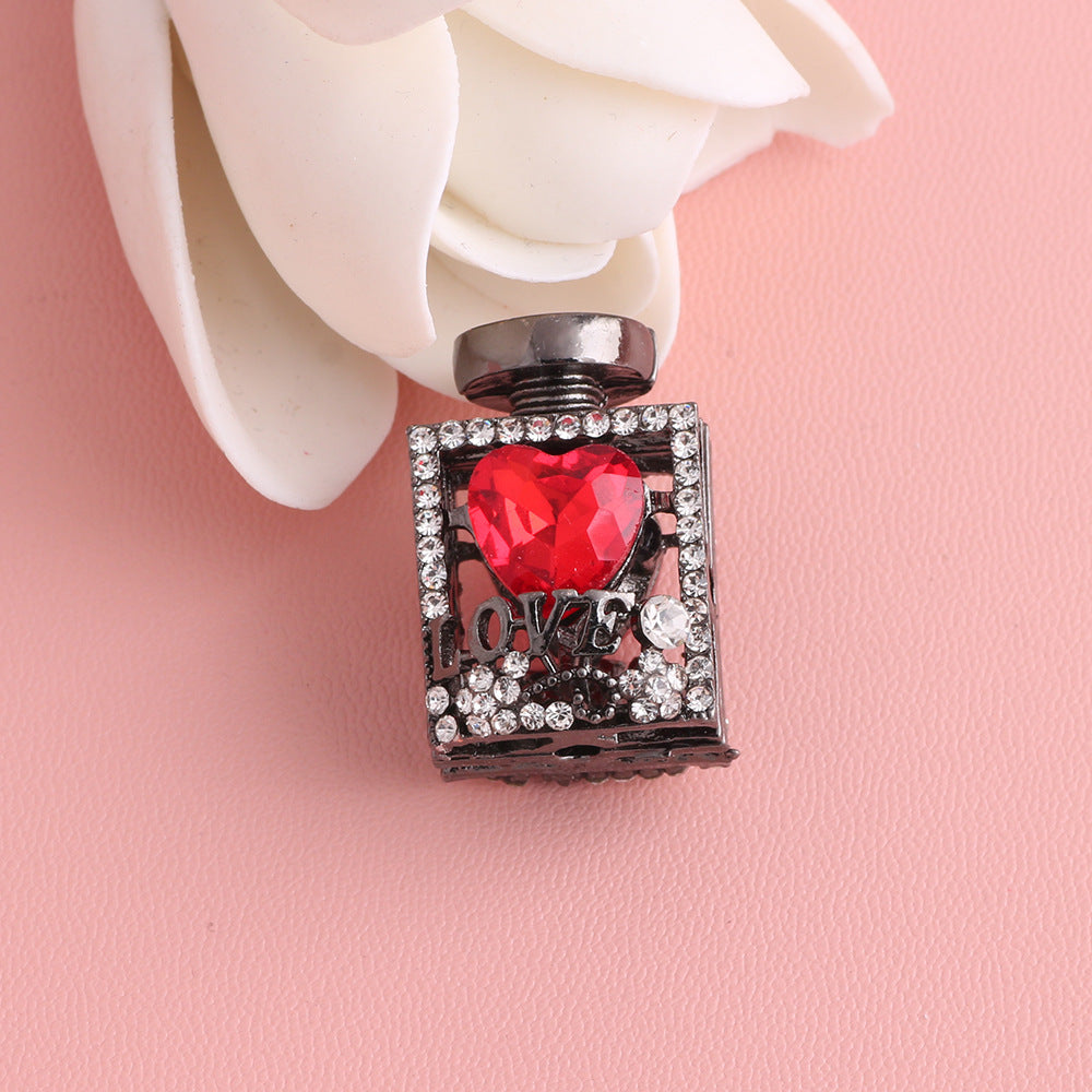 Fancy Alloy Perfume Bottle Charm Beads with Heart and Rhinestones 2pcs 24