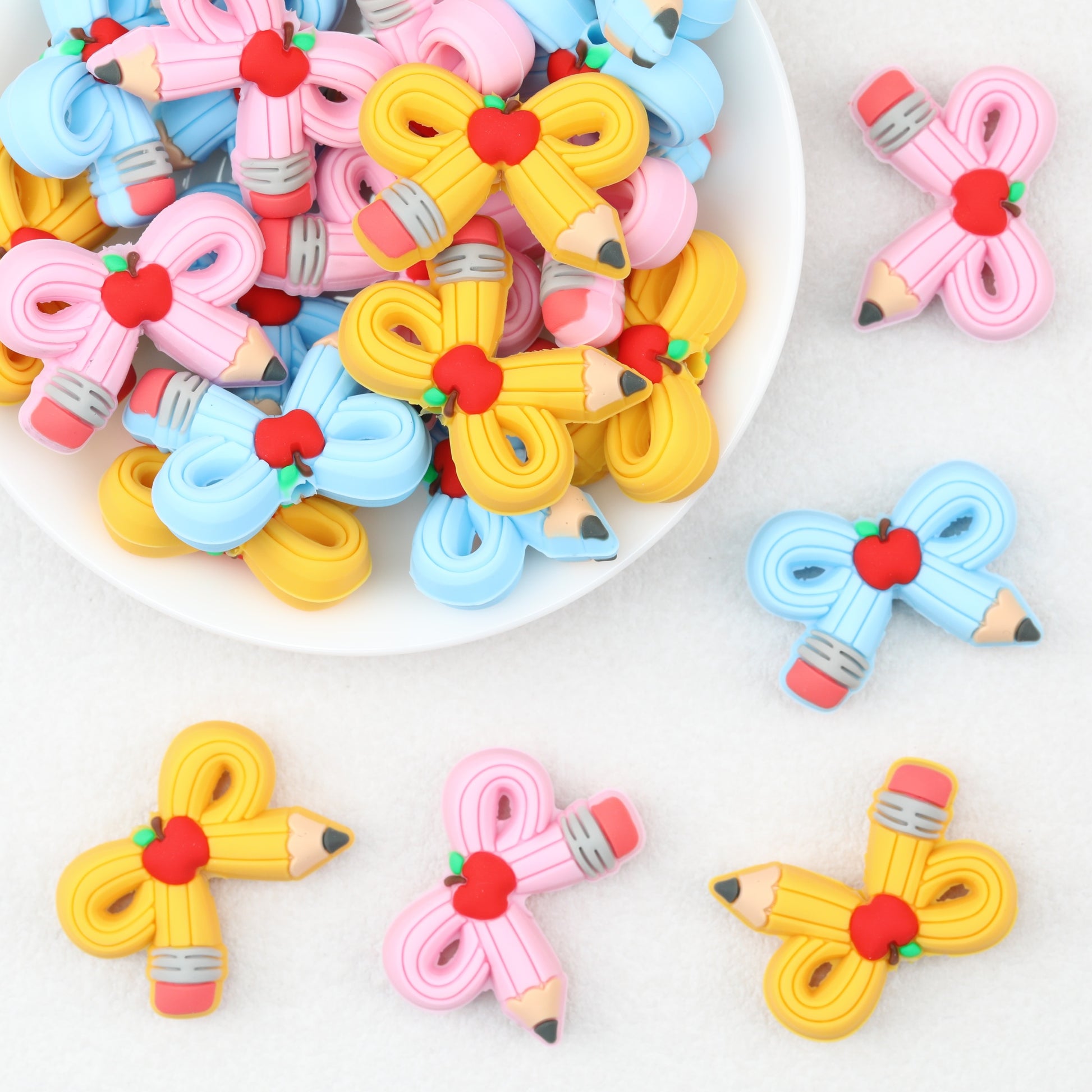 3D Colored Pencil Bow Silicone Focal Beads 20pcs