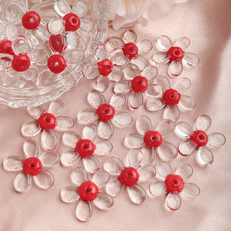 Transparent Colorful Flower Shaped Glass Beads 15x20mm 10pcs 3