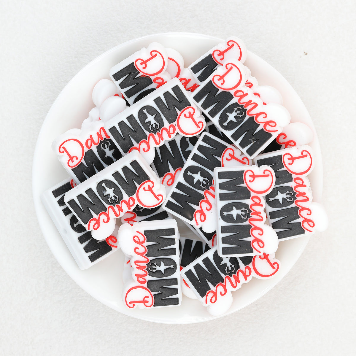 Dance Mom silicone focal beads Wholesale, Ballet Silhouette Red Script Black White
