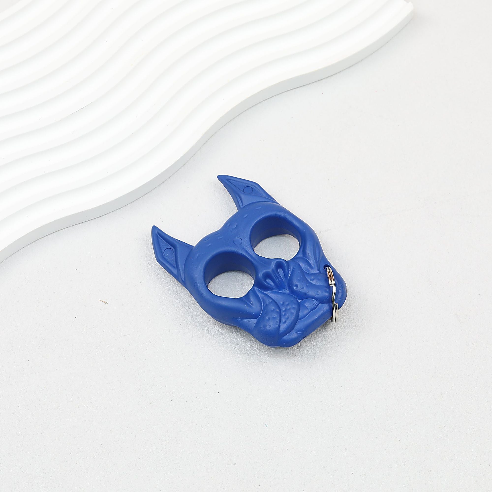 Self Defense Finger Lock Ring Dog Head Keychain Plastic 9x6cm - Blue