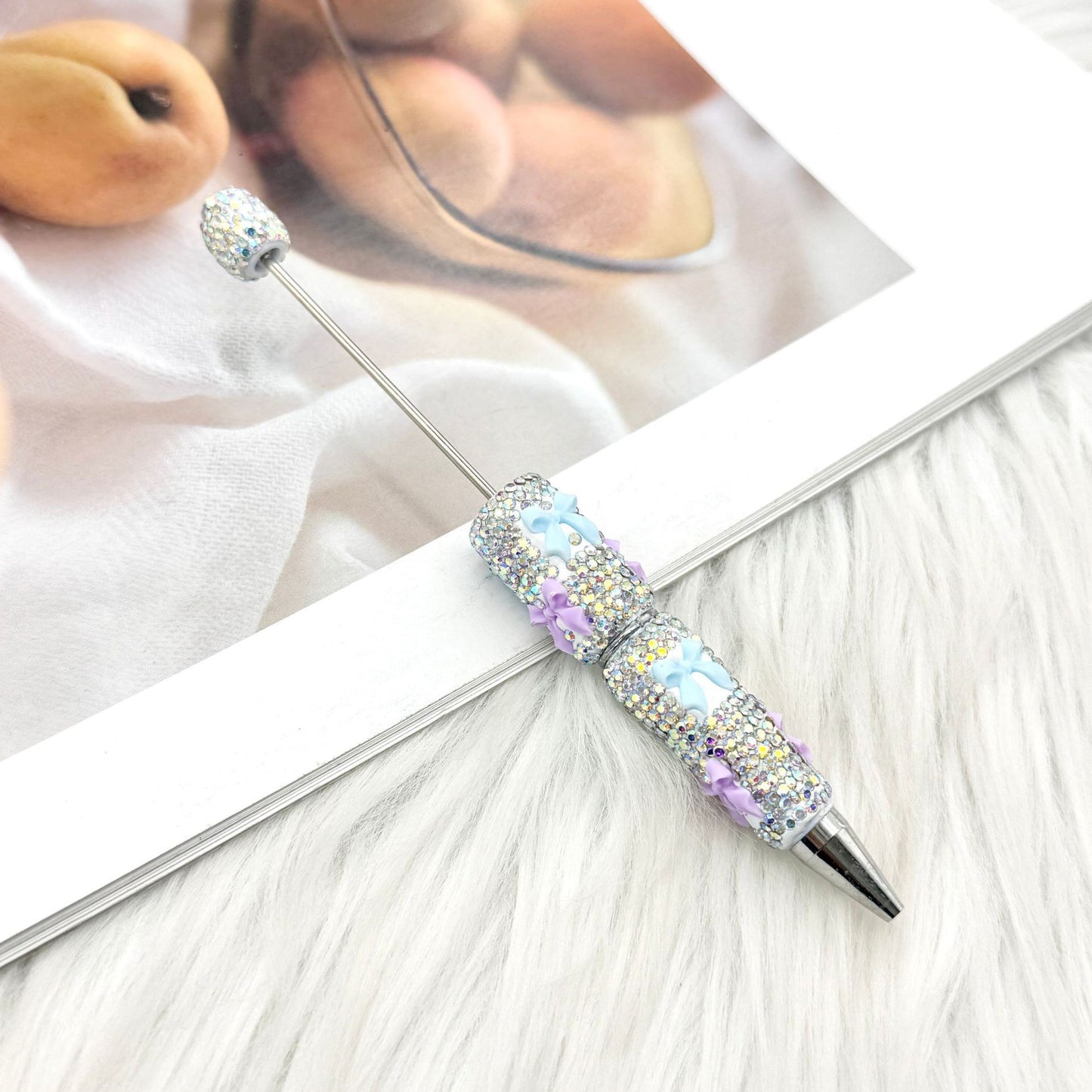 Beadable Pen with Rhinestone Bow Decoration 12