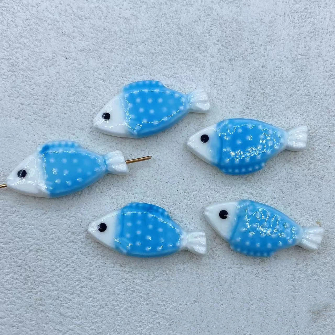 Hand Painted Fish Ceramic Beads 29mm Spotted Colorful 5pcs 14