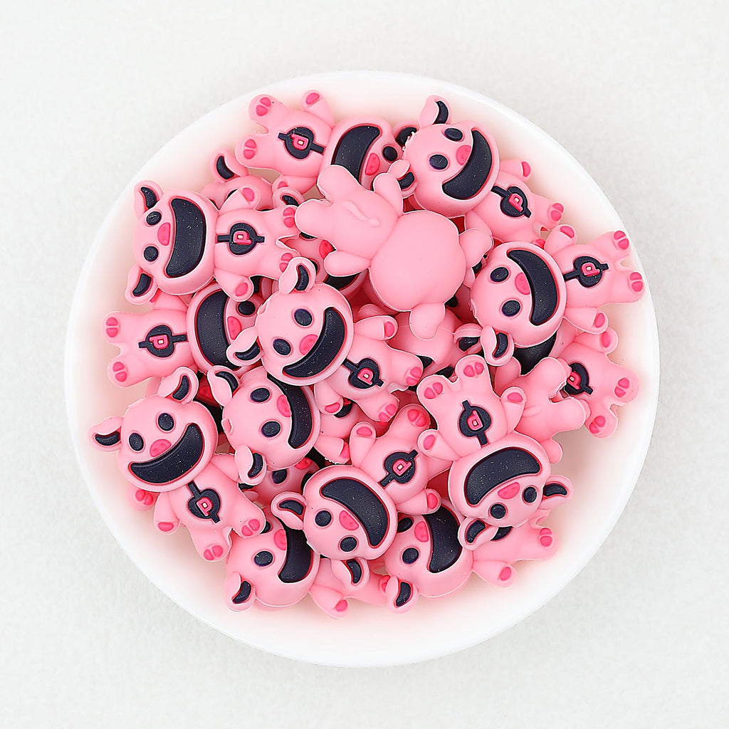 Colorful 3D Animal Monster Silicone Focal Beads 20pcs - Pink