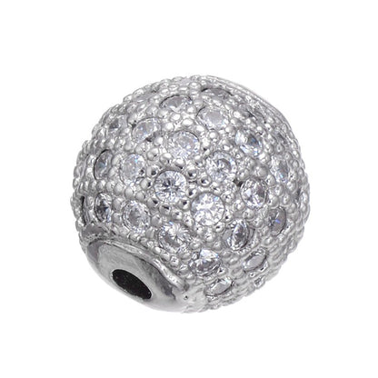 Fancy Zirconia Paved Round Brass Beads 14mm 5pcs 6