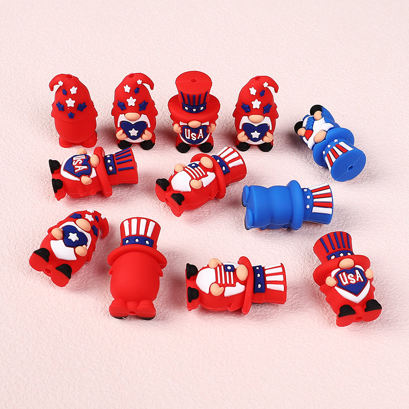 Silicone 3D Focal Beads Independence Day Dwarf USA Text Stars 20pcs 3