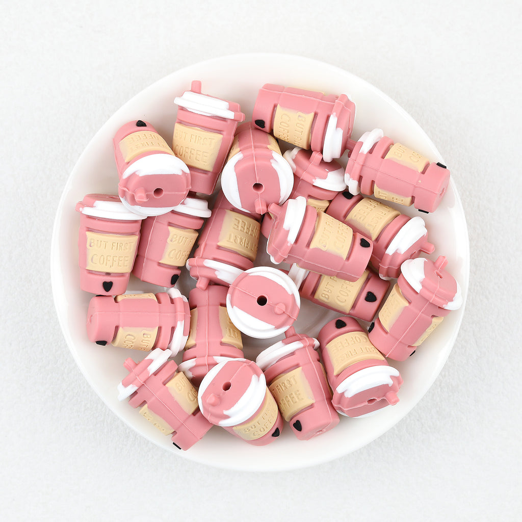 3D Pink Coffee Cup Silicone Focal Beads 20Pcs  2