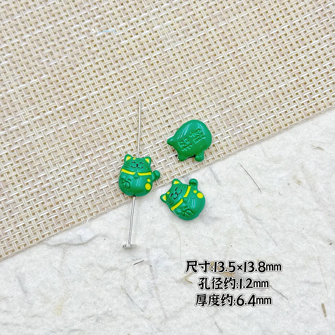 Fortune Cat Metal Beads 13mm Painted Glossy Lucky Colors 14