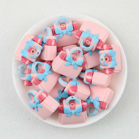 3D Pink Makeup Bag Silicone Focal Beads 20pcs