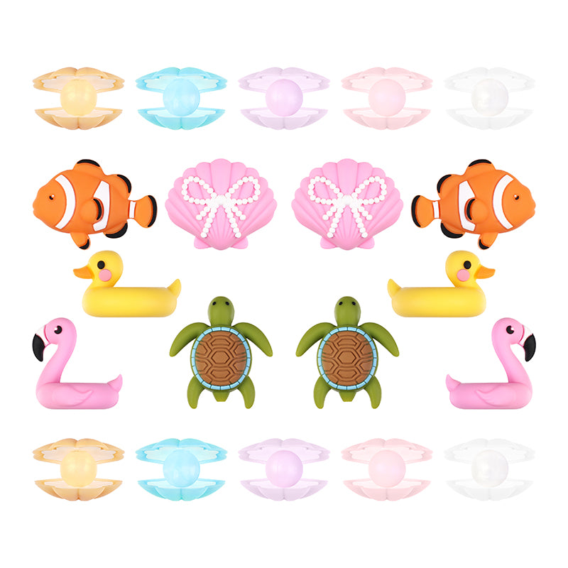 3D Summer Ocean Silicone Focal Beads Turtle Clownfish Seashell 20pcs