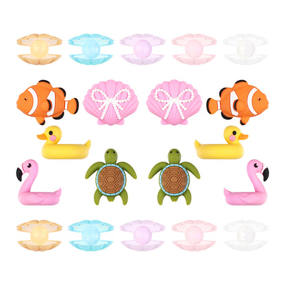 3D Summer Ocean Silicone Focal Beads Turtle Clownfish Seashell 20pcs