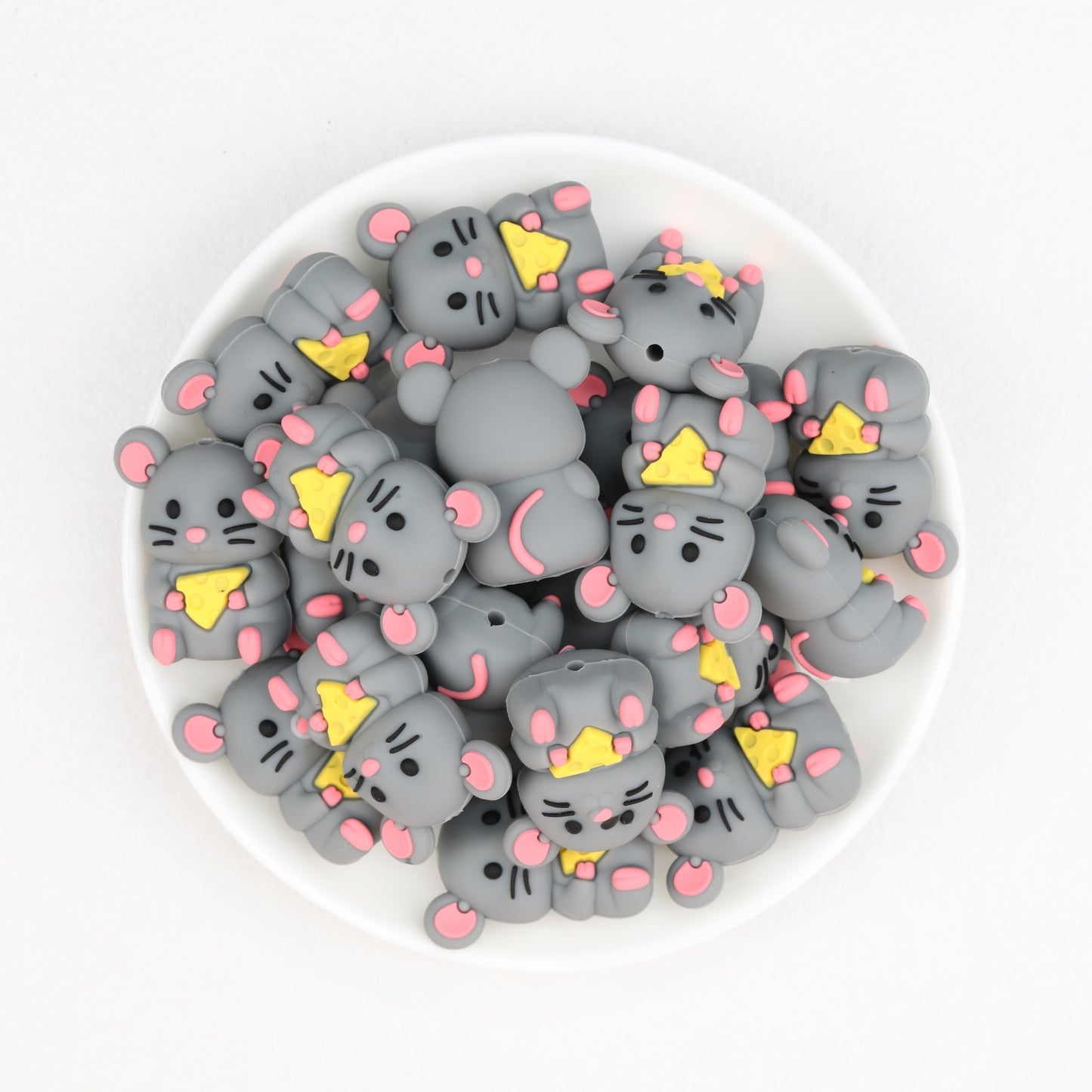 3D Gray Mouse Silicone Focal Beads Cute Animal Design 20pcs