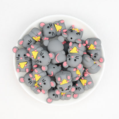 3D Gray Mouse Silicone Focal Beads Cute Animal Design 20pcs