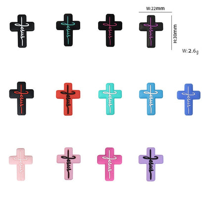 Silicone Focal Beads Jesus Cross Black White Script Text 20pcs
