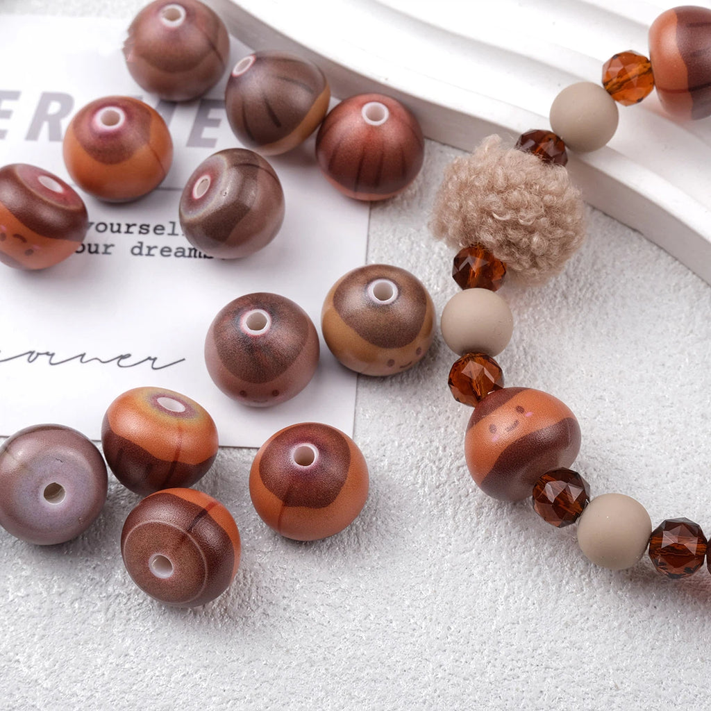 Cute Chestnut Acrylic Beads 13x16mm Painted Smile Face 20pcs 2
