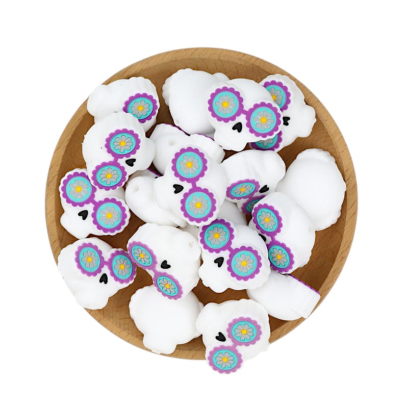 Silicone 3D Focal Beads Halloween Skull Purple Sunflower Sunglasses 20pcs 3
