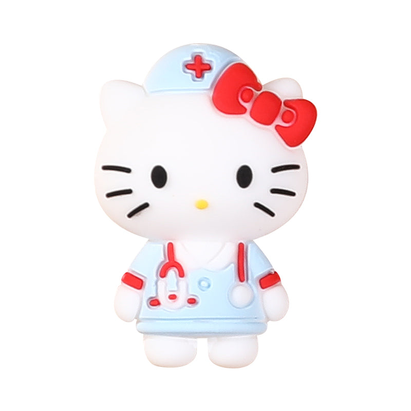 Silicone 3D Focal Beads Nurse Cat Wearing Nurse Hat 20pcs 14