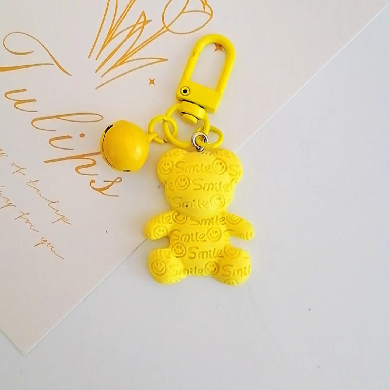 Resin Bear Keychain with Smile Engraving and Bell Charm Colorful 8