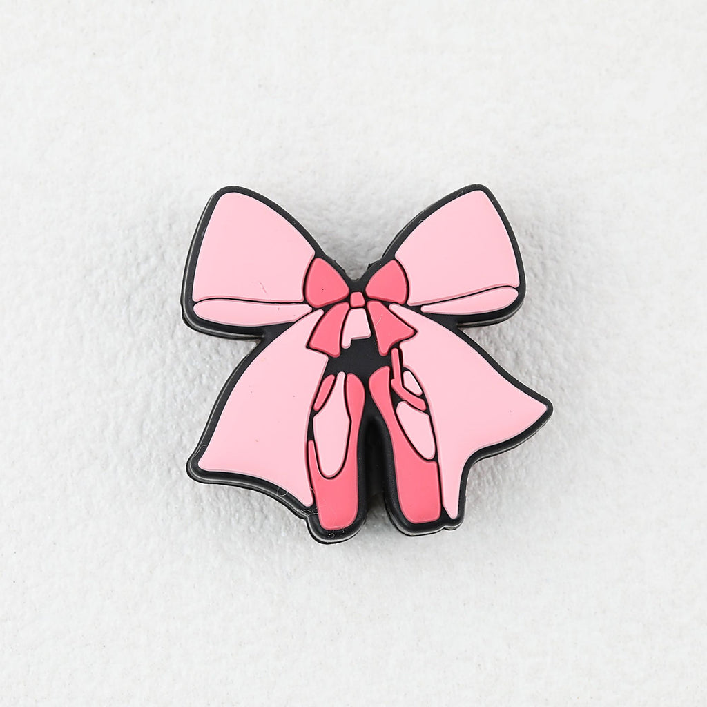 Pink Bow Ballet Shoe Silicone Focal Beads 20pcs - Pink