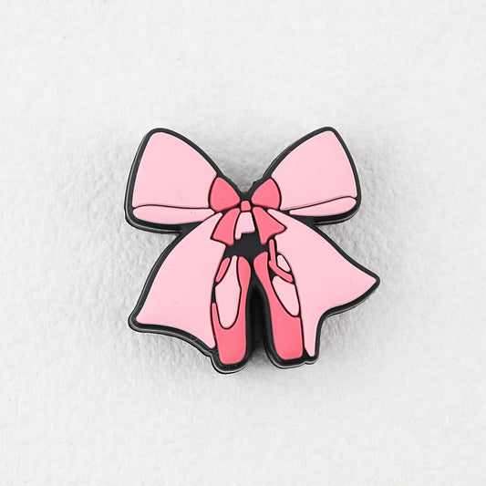 Pink Bow Ballet Shoe Silicone Focal Beads 20pcs - Pink