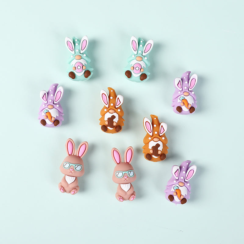 Silicone 3D Focal Beads Easter Bunny Wearing Glasses 20pcs 4