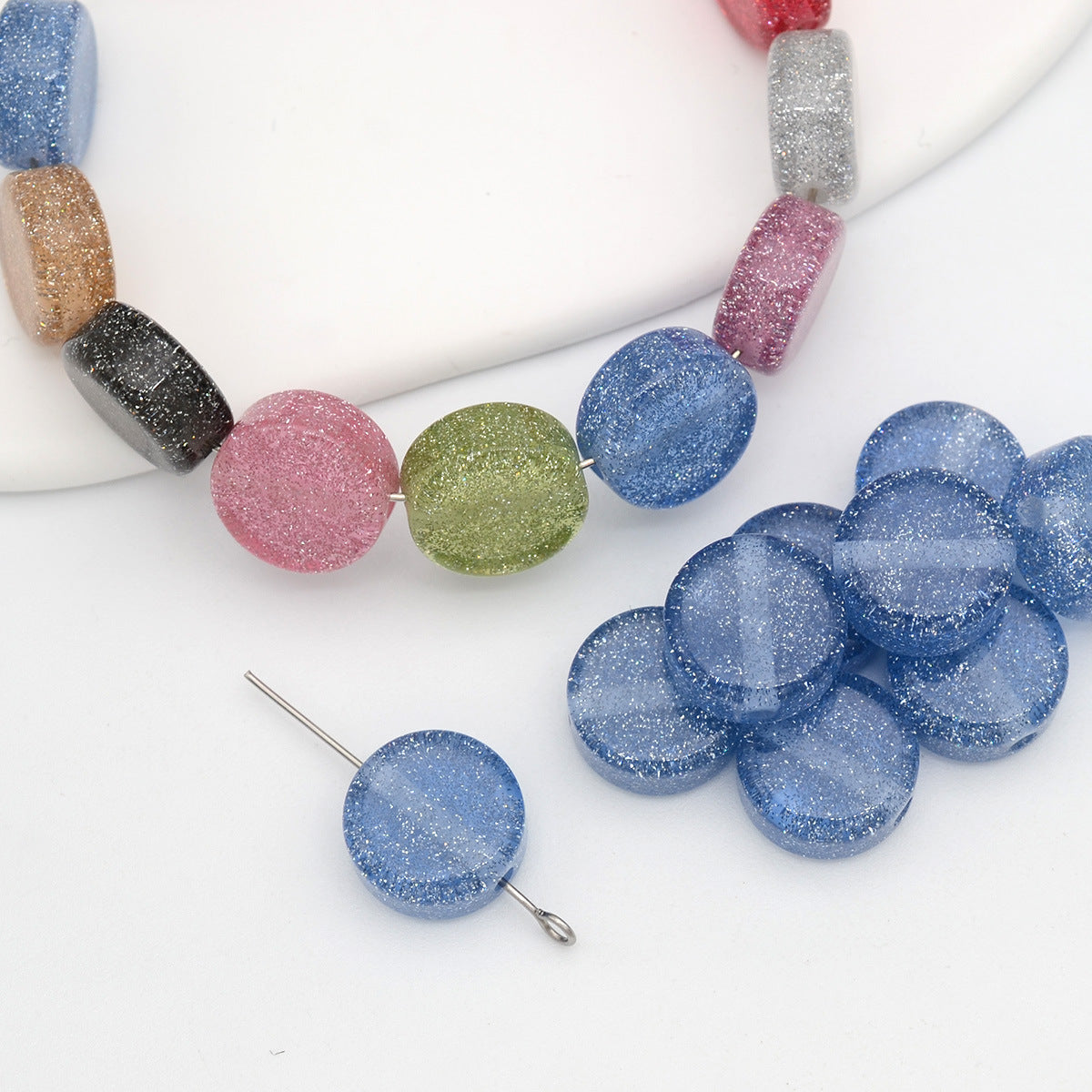 Glitter Flat Round Resin Beads 12mm Shiny Sparkle Colors 50pcs 4